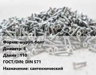 Шуруп шуруп-болт 6х110 ГОСТ: DIN 571 сантехнический